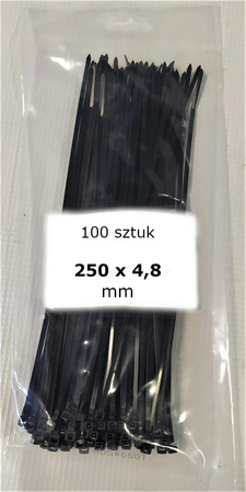 Opaski zaciskowe kablowe trytki czarne 250 x 4,8 mm 100 szt. Wkk