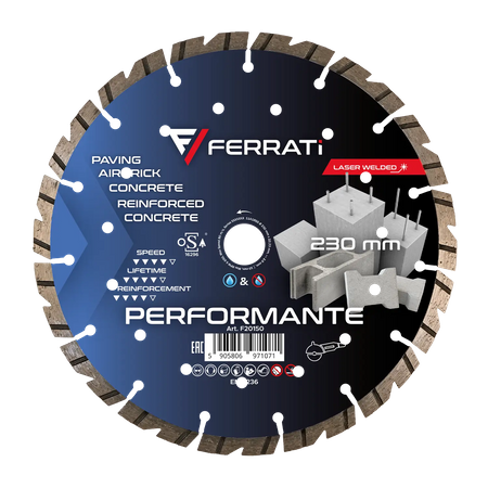 Tarcza do cięcia betonu zbrojonego i bloczków 230 mm Performante Ferrati