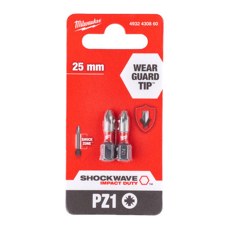 Bity udarowe Milwaukee końcówki do wkrętarki PZ1 25 mm 2 szt Shockwave 4932430860