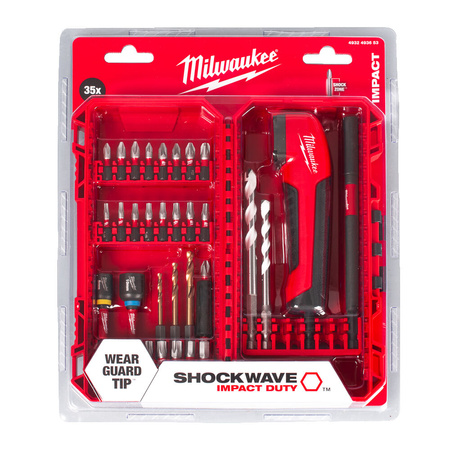 Zestaw komplet bitów udarowych z nasadką kątową 35 el Shockwave Milwaukee 4932493653