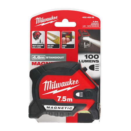 Miara zwijana LED   Milwaukee 7,5m  miarka magnetyczna 4932492469