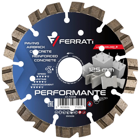 Tarcza do cięcia betonu zbrojonego i bloczków 125 mm Performante Ferrati