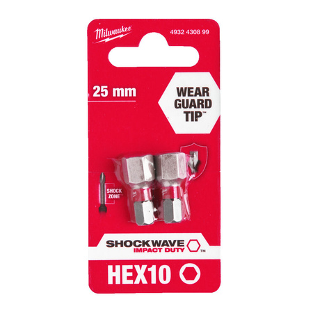 Bity udarowe końcówki do wkrętarki Milwaukee HEX10 25 mm 2 szt Shockwave 4932430899