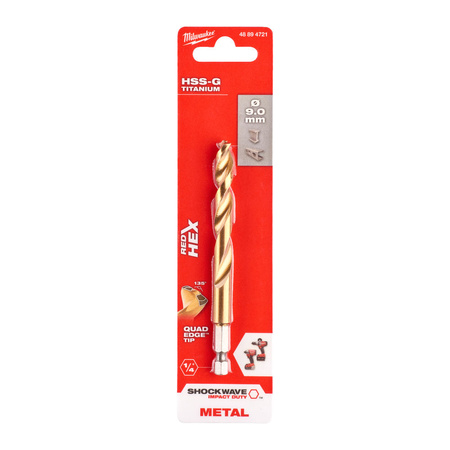 Wiertło do metalu Milwaukee 9 mm HSS-G TiN Red HEX 48894721