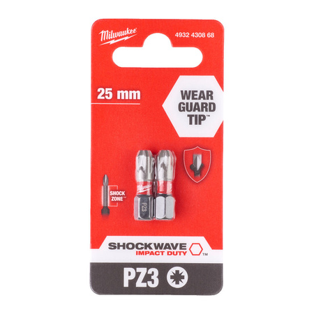 Bity udarowe Milwaukee końcówki do wkrętarki PZ3 25 mm 2 szt Shockwave 4932430868