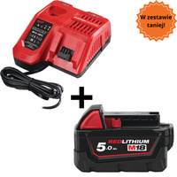 Zestaw zasilający akumulator 5,0 Ah i ładowarka Milwaukee M18B5 4932430483 + M12-18FC 4932451079