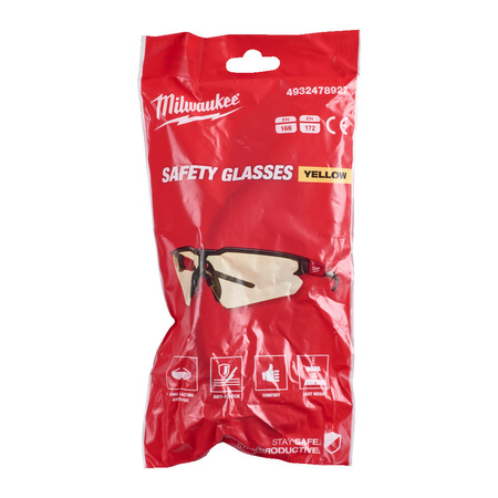 Okulary ochronne odporne na zarysowania żółte szkła Milwaukee 4932478927