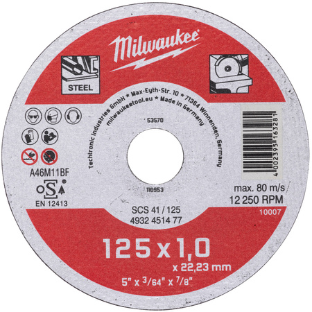 Tarcza do cięcia metalu Milwaukee 125 / 1 mm 4932451477