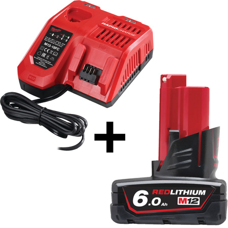 Zestaw zasilający akumulator 6,0 Ah i ładowarka Milwaukee M12B6 4932451395 + M12-18FC 4932451079