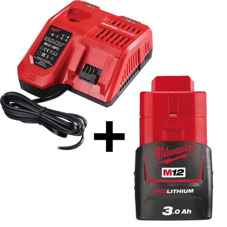 Zestaw zasilający akumulator 3,0 Ah i ładowarka Milwaukee M12B3 4932451388 + M12-18FC 4932451079