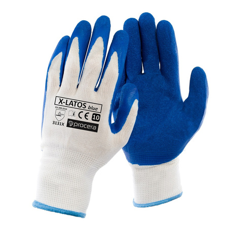 Rękawice ochronne robocze lateksowe niebieskie X-LATOS BLUE 7 Procera