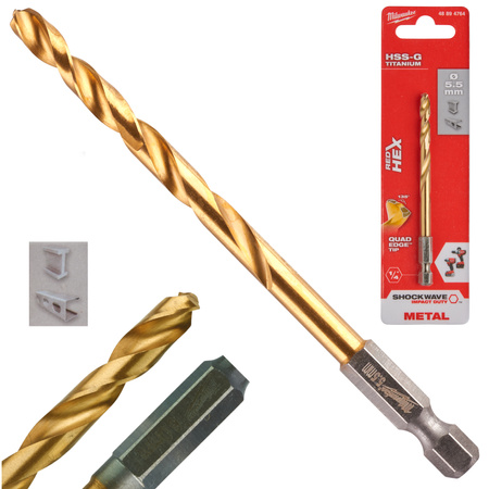 Wiertło do metalu Milwaukee 5,5 mm HSS-G TiN Red HEX 48894764