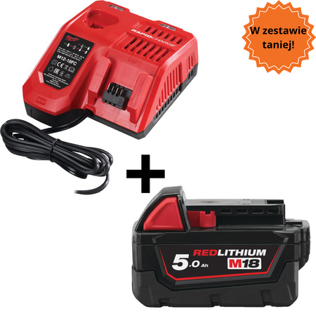 Zestaw zasilający akumulator 5,0 Ah i ładowarka Milwaukee M18B5 4932430483 + M12-18FC 4932451079