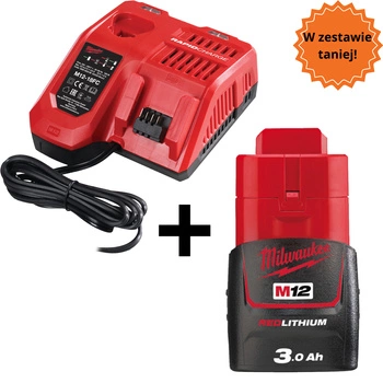 Zestaw zasilający akumulator 3,0 Ah i ładowarka Milwaukee M12B3 4932451388 + M12-18FC 4932451079